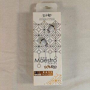 B Hip Maestro Series Dorato Big Bass Gold White Fashion Earbuds NEW 3.5mm Mic